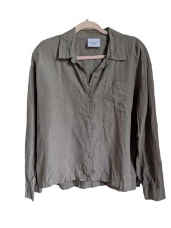 Parachute Tops - PARACHUTE Beige Linen Oversized Minimalist Contemporary Button-Up Shirt Small